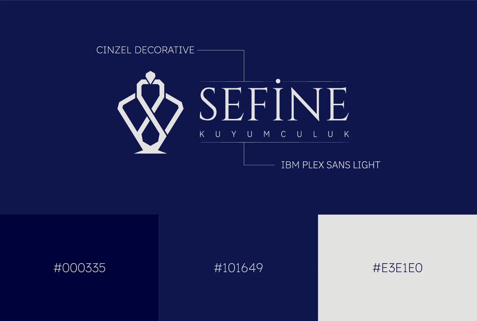 Sefine logotype, typography choice and navy colour palette